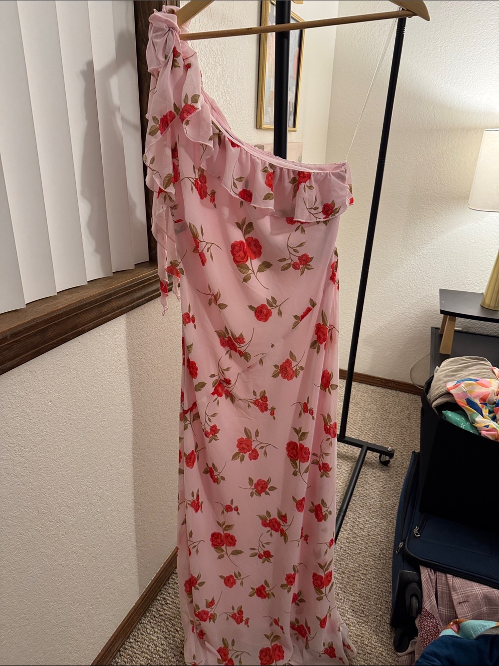 Pink One-Shoulder Floral Wedding Guest Dress
